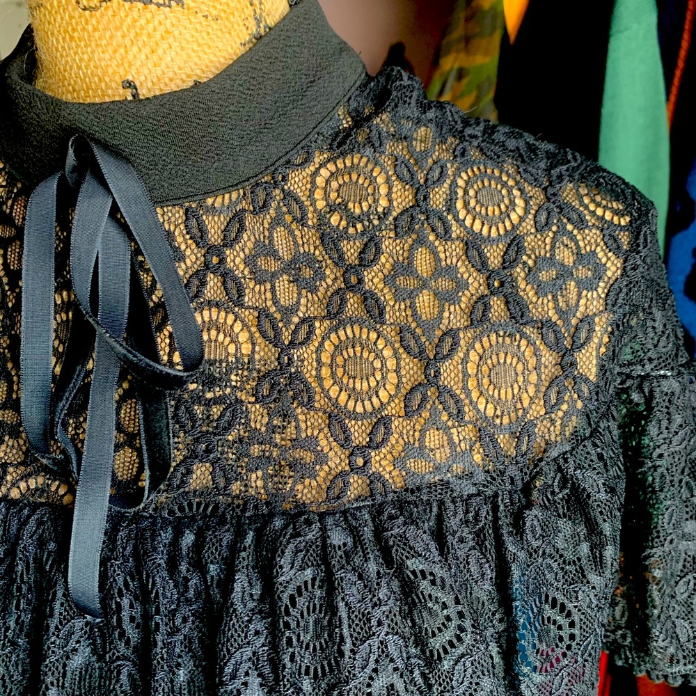 Black lace high neck fitted top